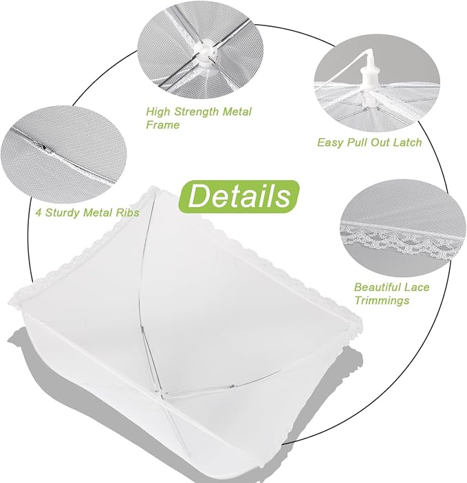 4 Pack Large Mesh Food Covers 17" x 17", Tall White Nylon Food Tents, - Image 3