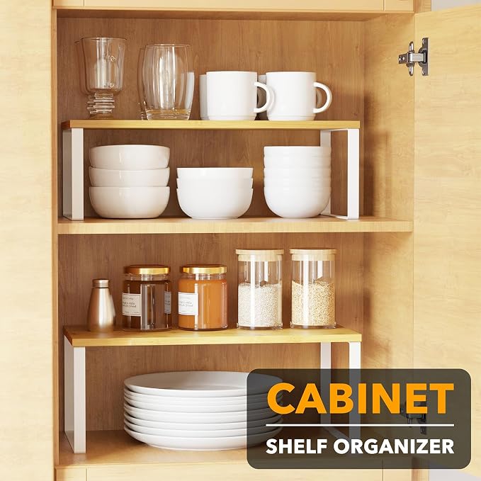 SpaceAid Cabinet Shelf Organizers 2 Pack, Kitchen Counter Rack Shelves Riser - Image 3