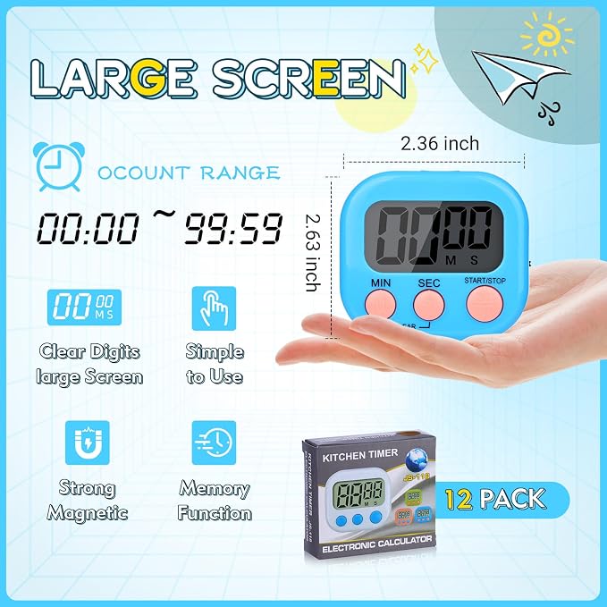 Mwellewm Digital Kitchen Timer 12 Packs Magnetic Classroom Stopwatch Timer 6 - Image 4