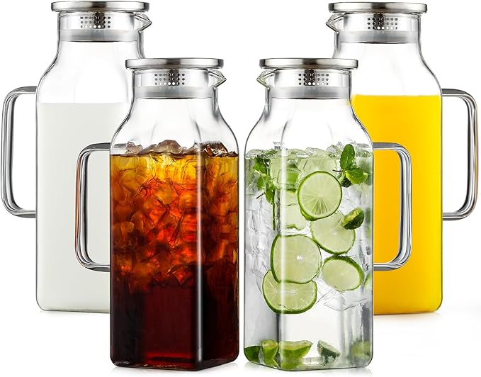 Netany 4 Pack 2 Liters/68 oz Square Glass Pitcher by NETANY