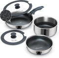 Ciwete 6-Piece Hybrid Stainless Steel Pots and Pans Set Non Stick, Tri-Ply by Ciwete