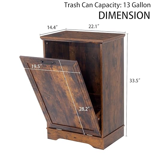13 Gallons Tilt Out Trash Cabinet, Hidden Trash Can Cabinet Wooden Tilt Out Pet - Image 5