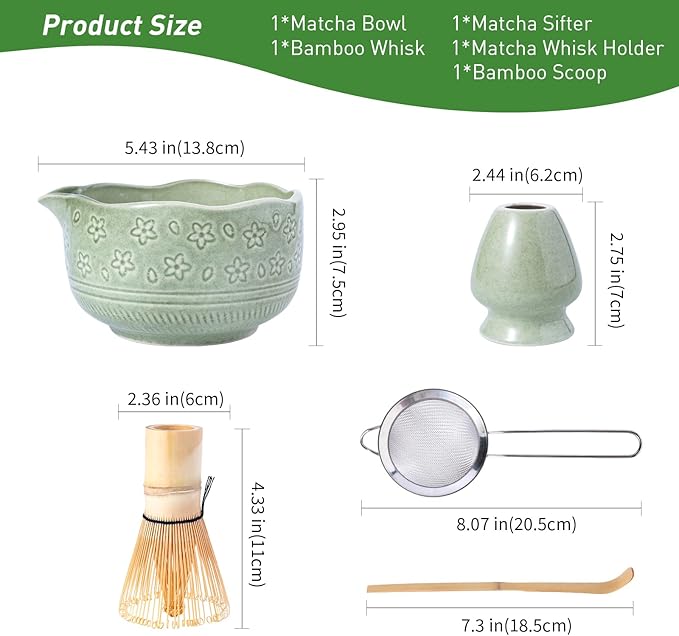 Matcha Whisk Set, Bamboo Whisk, Bamboo Scoop, Stainless Sifter - Image 3