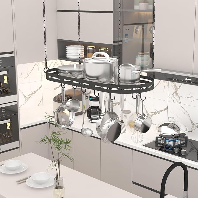 33” Hanging Pot Rack Ceiling Mount, Oval Pots and Pans Hanging Rack, Ceiling - Image 2