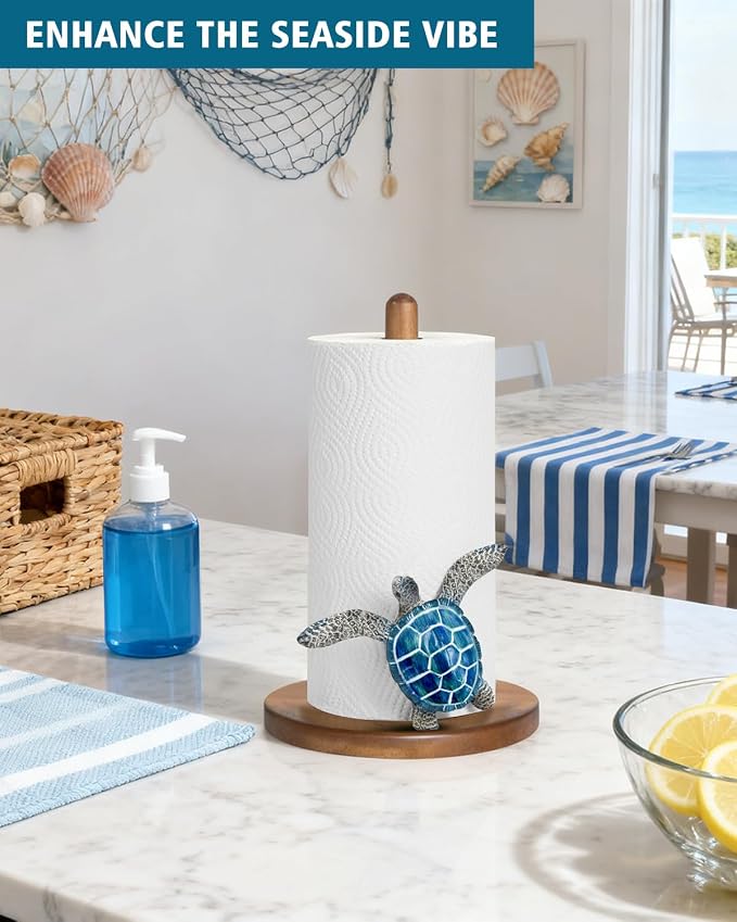 Blue Turtle Paper Towel Holder, Coastal Beach Ocean Home Decor - Image 2