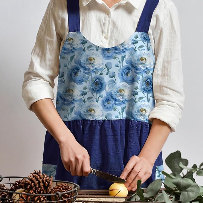 Uaussi Cotton Linen Apron Cross Back Work Apron - Image 2