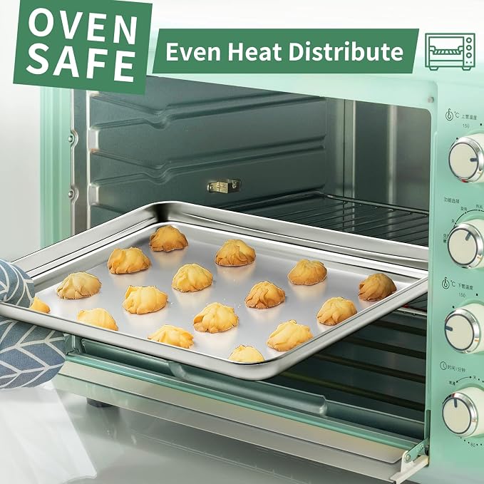 Baking Sheets Set of 2, HKJ Chef Cookie Sheets 2 Pieces Stainless Steel Baking - Image 6