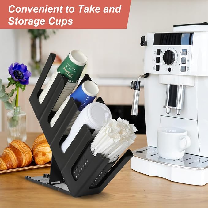 Paper Cup and Lid Holder with Straw Organizer, 4 Compartment Adjusting - Image 5