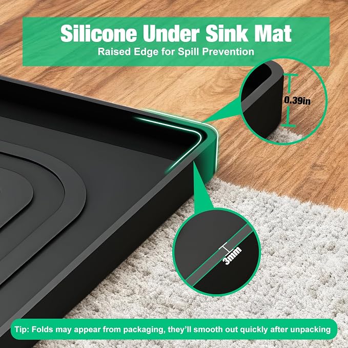 Aisslro Under Sink Mat 34" X 22", Waterproof Silicone Cabinet Organizer - Image 5
