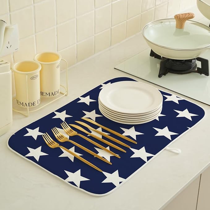 4th of July Dish Drying Mat 18 x 24 inch Independence Day Blue Stars Decorative - Image 4