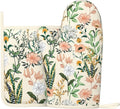 Floral Silicone Oven Mitts Pan Mats Set of 2, Heat Resistant Gloves Potholder by Cayiibe