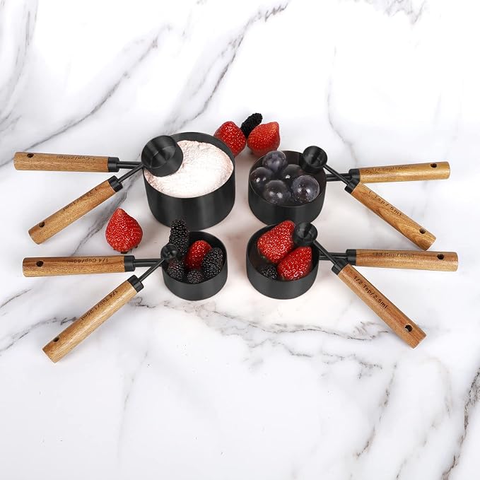 8-Piece Black Measuring Cups and Spoons Set, Stainless Steel Kitchen Measuring - Image 5