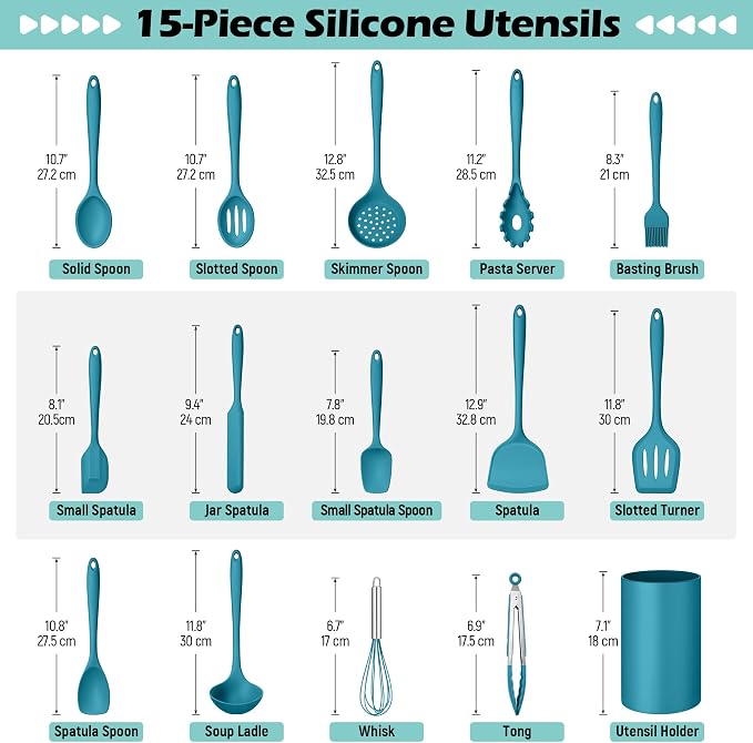 Homikit Silicone Cooking Utensils Set, 15-Piece Nonstick and Heat Resistant - Image 2
