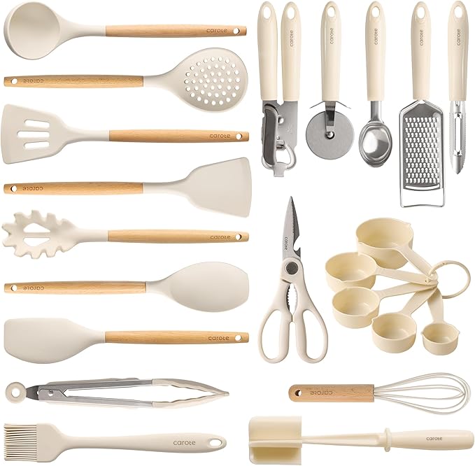 CAROTE 22pcs Silicone Cooking Utensils Set, 446°F Heat Resistant Kitchen by CAROTE