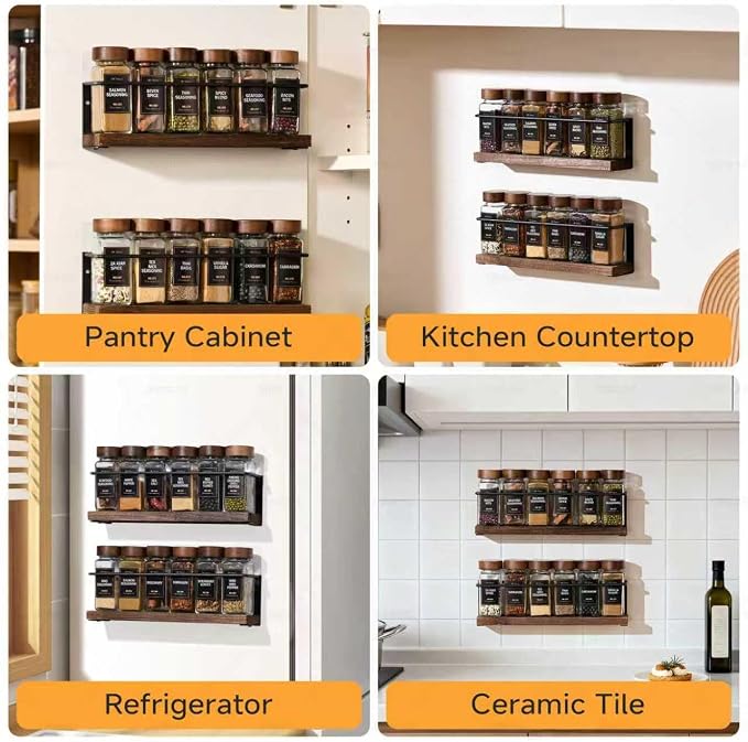 4-Tier Wall Mount Spice Rack Organizer- Screw/Adhesive Mount, 11.6”L x 2.4”W x - Image 6