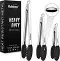 Kitchen Tongs with Silicone Tips, Heat Resistant 600 Degrees All Metal handle by Eddeas