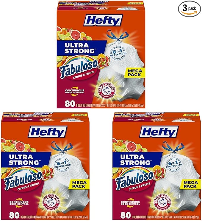 Hefty Ultra Strong 13 Gallon Trash Bags, Tall Kitchen Trash Bags 13 Gallon Size by Hefty