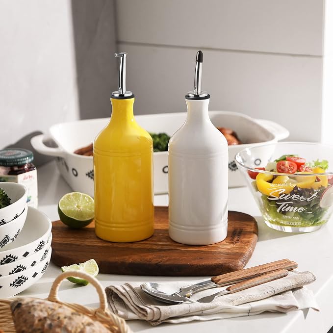 Sweejar Ceramic Olive Oil Dispenser Bottle, Opaque Oil Cruet Protects to Reduce - Image 5