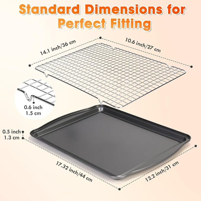 Baking Sheet with Wire Rack, 17 x 12 Inch Nonstick Cookie Sheets Pan Set with - Image 2