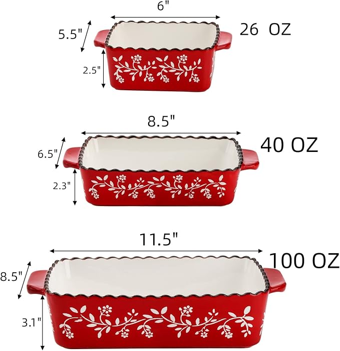 AVLA 3 Pack Ceramic Bakeware Set, Porcelain Rectangular Baking Dish Lasagna Pans - Image 2