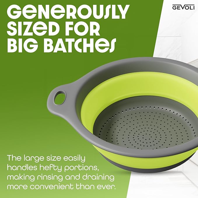 Gevoli Large Collapsible Colander - 5Qt Side Drain Food Strainer - Image 7