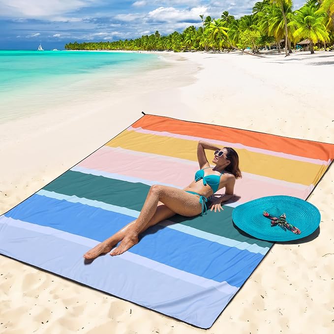 WIWIGO Beach Blanket Waterproof Sandproof Beach Mat 79" X 83"/10'x9'for 2-8 - Image 4