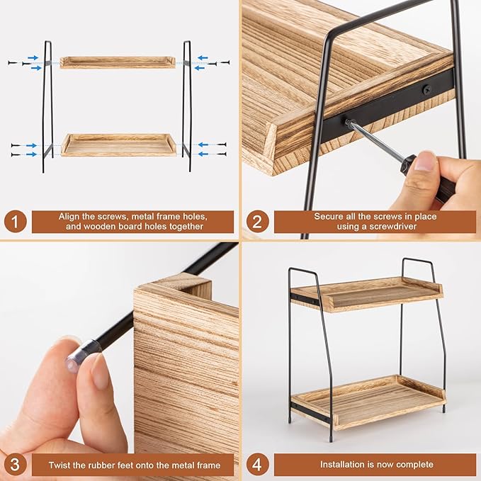 ANBOXIT Countertop Coffee Station Organizer, 2 Tier Wooden Shelf - Image 5