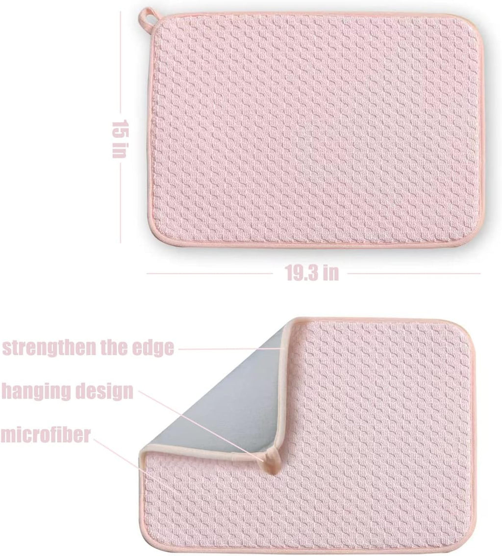 Pink Dish Drying Mats for Kitchen Counter,2 Pack Dish Drying Mat