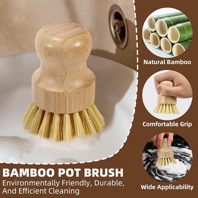 SAMEBUTECO 6-Piece Bamboo Dish Brush Set - Image 4