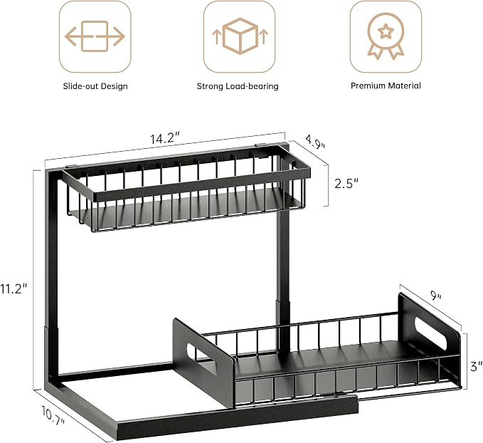 VUSIGN Under Kitchen Sink Organizer 2 Tier, Pull Out Under Sink Organizers and - Image 2
