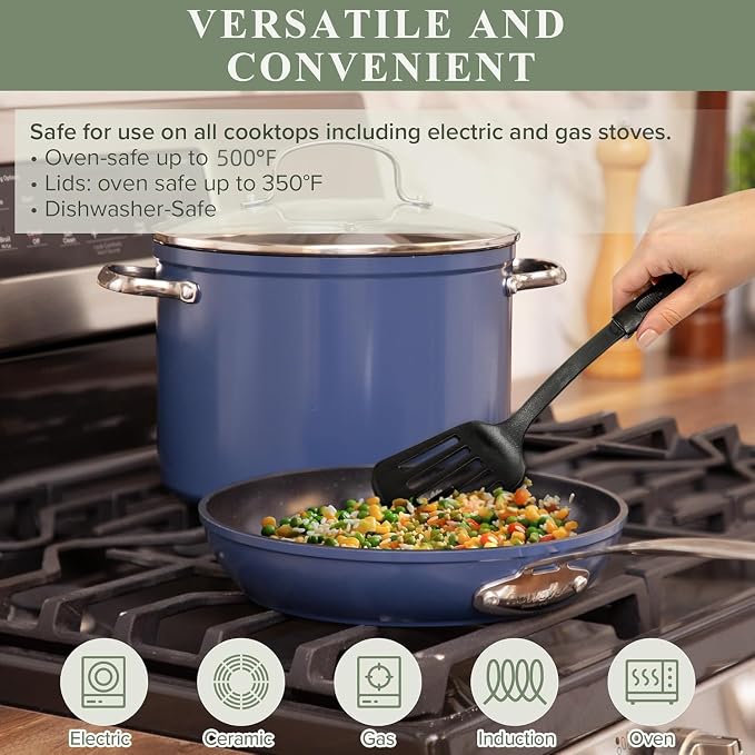 Nuwave Healthy Duralon Blue Ceramic Nonstick 12pc Cookware Set, Diamond Infused - Image 3