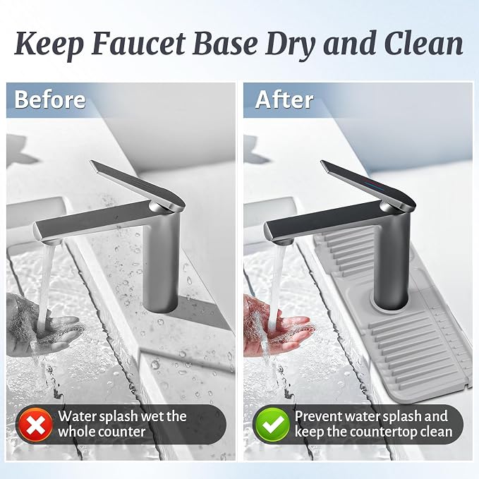 PoYang 14.6 inch Faucet Mat for Kitchen Sink Splash Guard, 7° Slope Silicone - Image 6