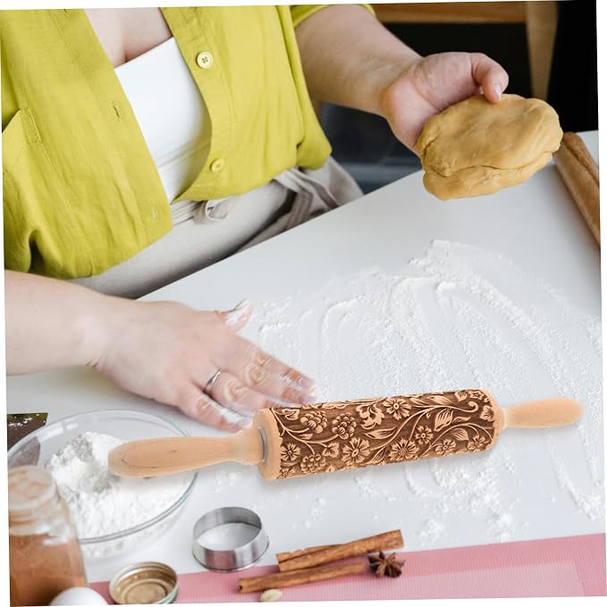 Embossed Rolling Pin for Baking Wooden Pastry Roller - Image 4