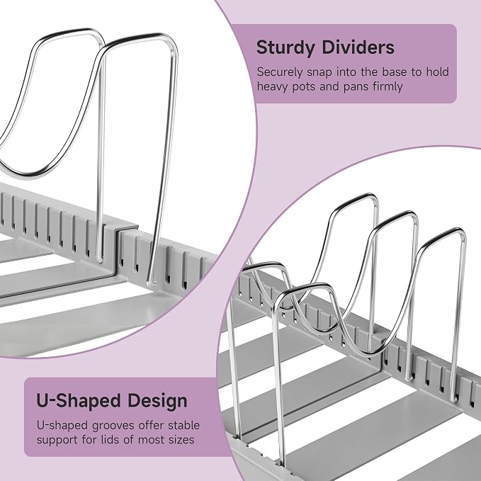 MUDEELA Pot Lid Organizer Rack for Cabinet, Expandable Pots and Pans Organizer - Image 6