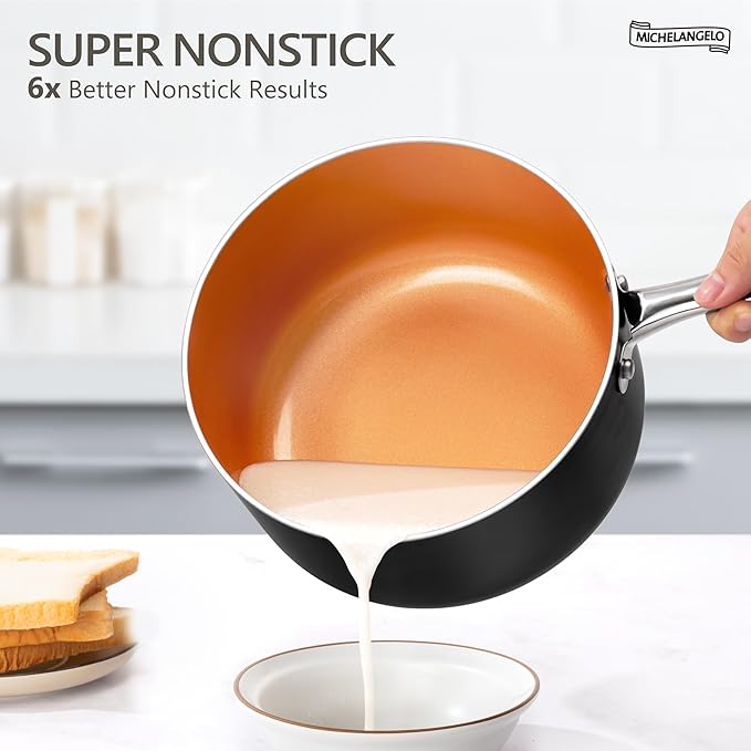 MICHELANGELO Nonstick 1Qt & 2Qt Copper Sauce Pan Set - Image 2