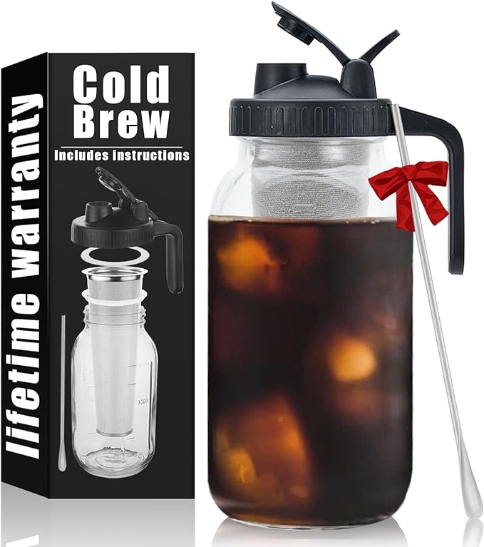 Cold Brew Mason Coffee Maker - 64oz Iced Coffee Pitcher by Jrssae