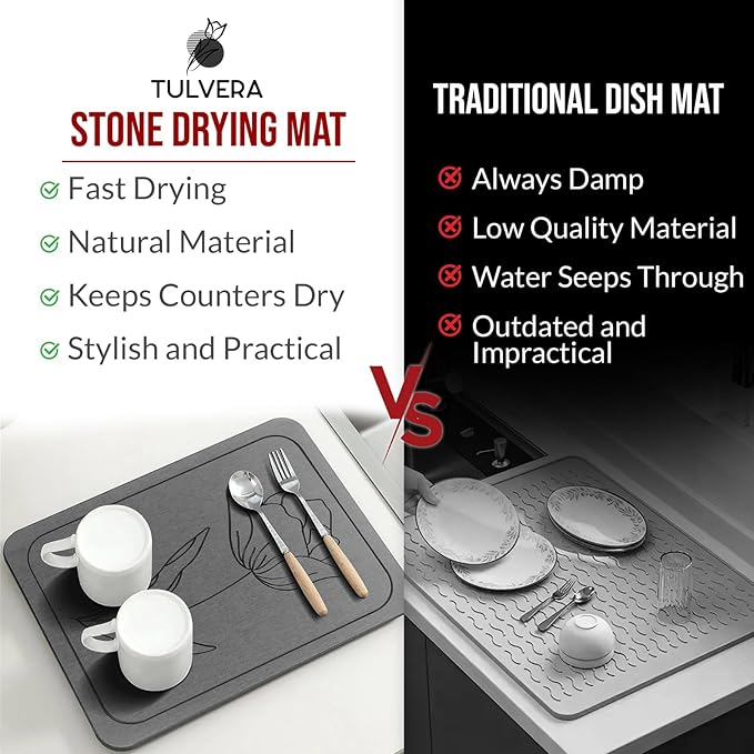 Stone Dish Drying Mat for Kitchen Counter – Diatomaceous Earth Drying Mat | - Image 3