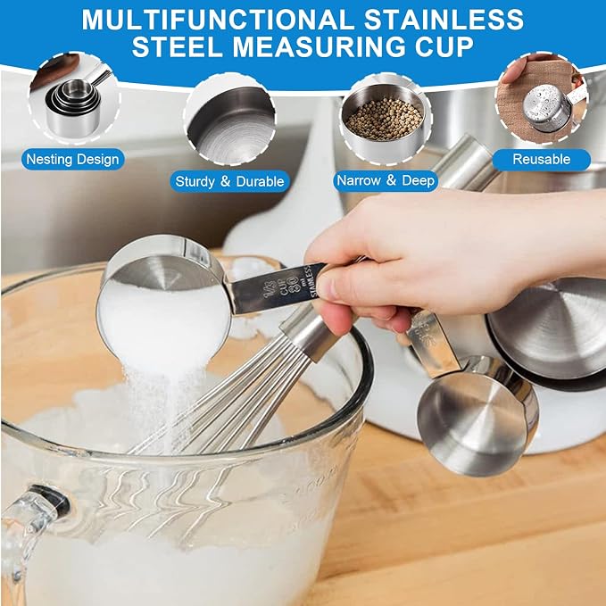 Measuring Cups and Spoons Set 21 Piece, 11 Stainless Steel Nesting Measuring - Image 4