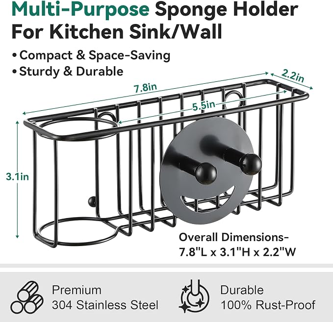 3-IN-1 Multiuse Sponge Holder for Kitchen Sink, Sponge Caddy for Scrub - Image 2