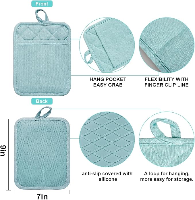 Pot Holders Yarn-Dyed Set of 3 Non Slip Silicone Kitchen Lines Heat Resistant - Image 2