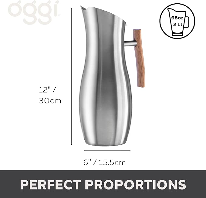 OGGI Slimline Stainless Steel Pitcher- Stainless Steel Water w/Ice Guard - Image 6