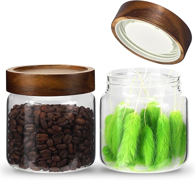 16 oz Glass Jars with Acacia Wood Airtight Lids Spice Jar Herb Storage Canister by Patoper