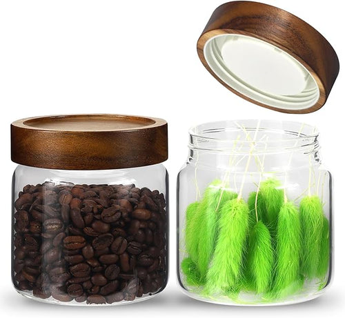 16 oz Glass Jars with Acacia Wood Airtight Lids Spice Jar Herb Storage Canister by Patoper