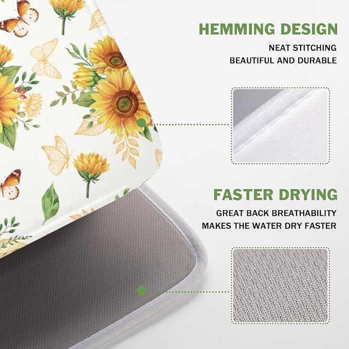 Sunflower Dish Drying Mat for Kitchen Counter Summer Yellow Floral Microfiber - Image 4