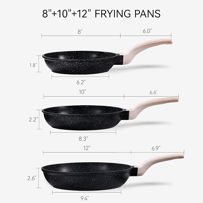 CAROTE Non Stick Frying Pan Skillet Set, Omelet Pan, Healthy Non Toxic Granite - Image 2
