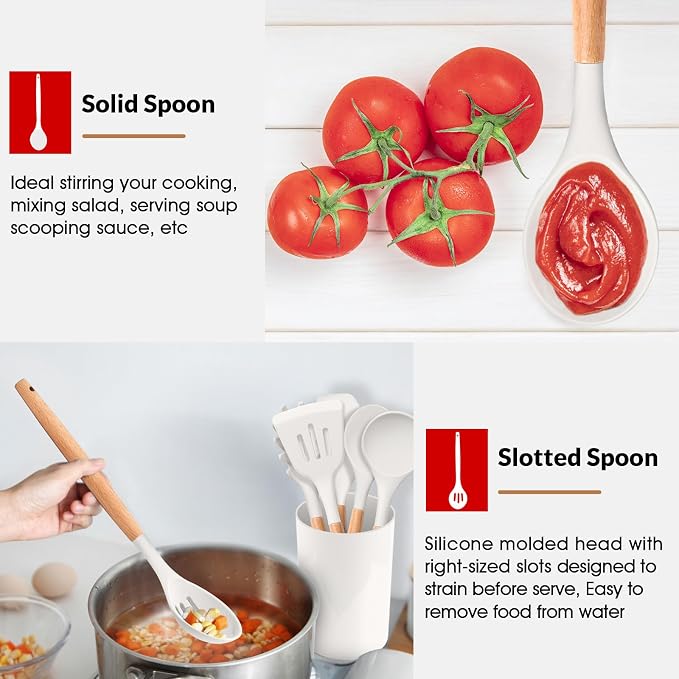E-far White Cooking Utensils Set of 6, Silicone Kitchen Utensils - Image 7