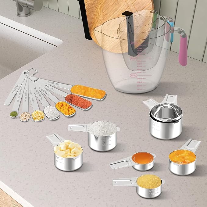 Stainless Steel Measuring Cups and Spoons Set, 6 Stainless Steel Measuring Cups - Image 2