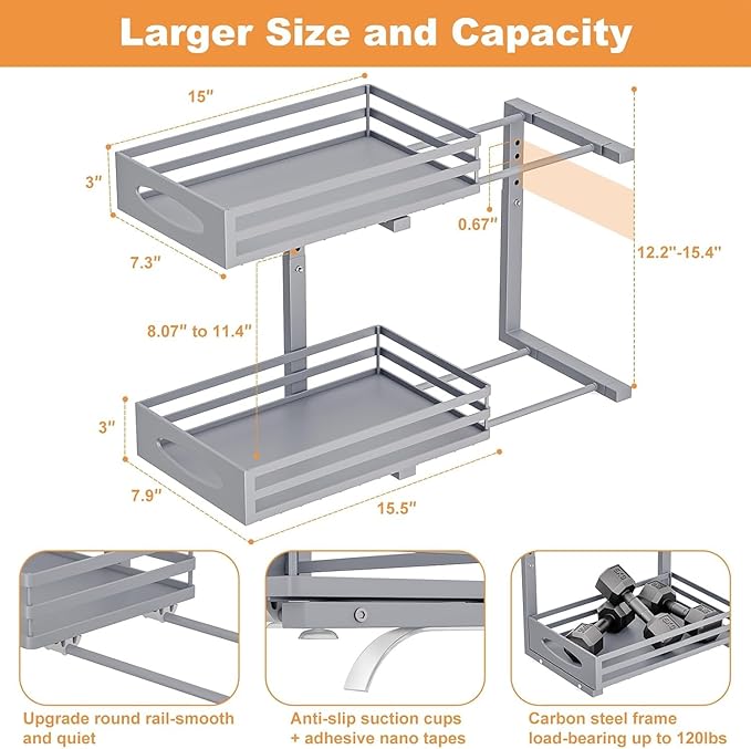Under Sink Organizer, 2 Tier Under Sink Organizers and Storage, Adjustable - Image 2