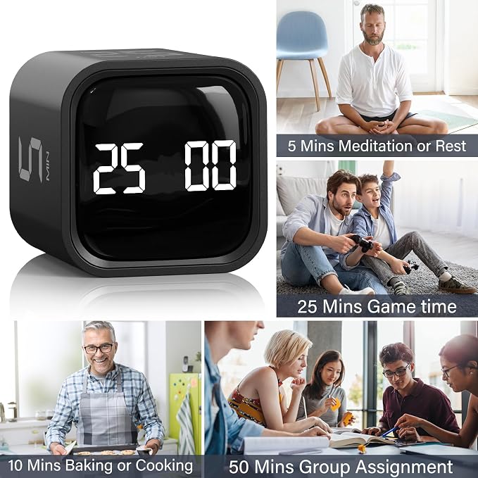 Rotating Pomodoro Timer 5, 10 50 Minutes Preset, Desk Productivity Timer w/Gra - Image 9