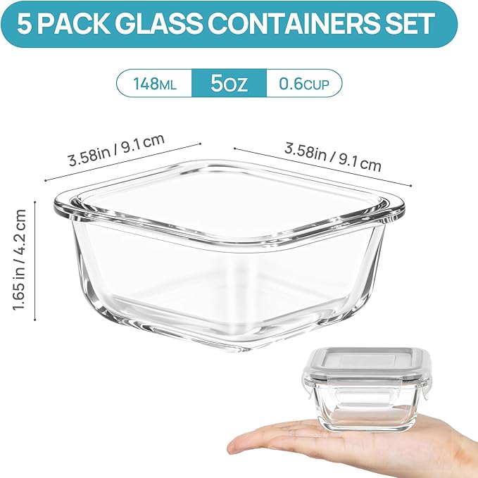 Vtopmart 5Pack 5oz Small Glass Storage Containers - Image 2